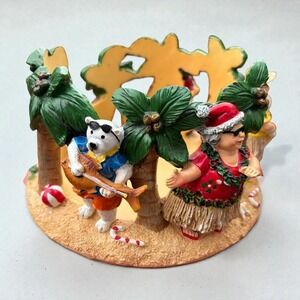 Yankee Candle RETIRED Tropical Christmas Mr. & Mrs.Santa Clause Candle Holder 6"